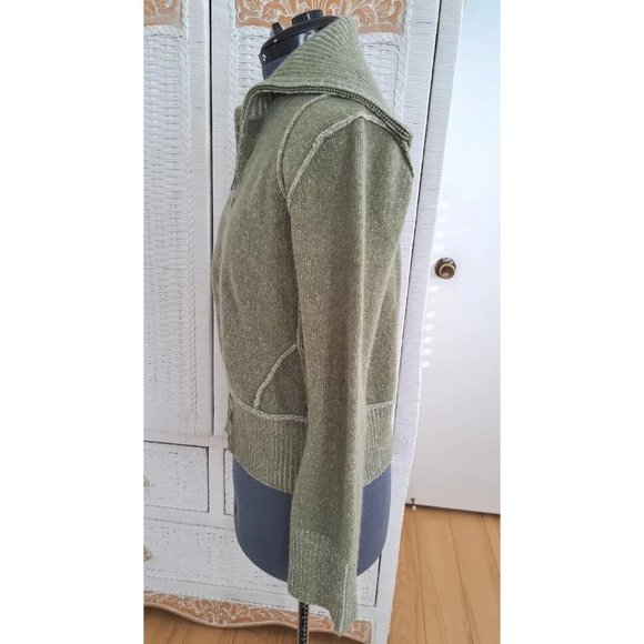 Paraphrase Lambswool Angora Zip Cardigan Sweater Marled Green Warm Sz Large - Picture 6 of 12